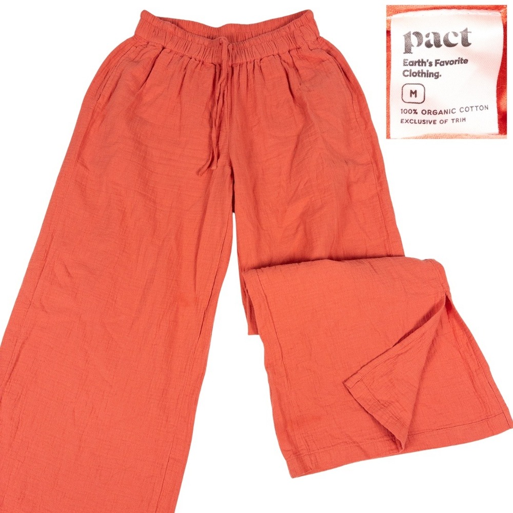 Pact Gauze Pants Women M Orange Wide Leg Elastic Waist Drawstring Organic Cotton - Picture 2 of 7
